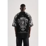 Machinist Erkek Flower Printed Oversize Tişört Siyah