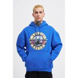 Machinist Erkek GUNS Baskılı Kapüşonlu Oversize Sweatshirt Saks Mavi