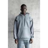Machinist Erkek Hand Made Sprey Efektli Şardonlu Kapüşonlu Sweatshirt Mavi Duman
