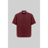 Machinist Erkek Kısa Kol Oversize Keten Gömlek Bordo