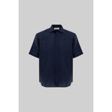 Machinist Erkek Kısa Kol Oversize Keten Gömlek Lacivert - Navy Blue