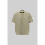 Machinist Erkek Kısa Kol Oversize Keten Gömlek Yeşil - Almond - XL