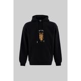 Machinist Erkek Melek Nakışlı Şardonlu Kapüşonlu Sweatshirt Siyah