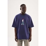 Machinist Erkek Minimal Baskılı ve Nakışlı Oversize Tişört Gece Mavisi - Midnight Blue