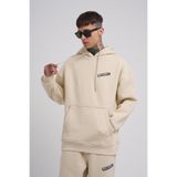 Machinist Erkek Nakışlı Kanguru Cepli Oversize Açık Bej Sweatshirt