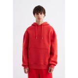 Machinist Erkek Oversize Basic Kapüşonlu Sweatshirt Açık Kırmızı