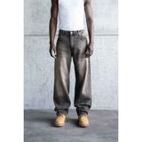 Machinist Erkek Oversize Efektli Baggy Jean Pantolon Açık Siyah - Black