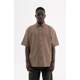 Machinist Erkek Oversize Nakışlı Pamuk Oversize Gömlek Koyu Kahverengi - Dark - XL