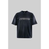 Machinist Erkek Printed And Rhinestone Yıkamalı Oversize Tişört Siyah - Dark Black