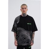 Machinist Erkek Striped Macstrar Oversize Tişört Siyah-Beyaz