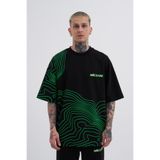 Machinist Erkek Striped Macstrar Oversize Tişört Siyah-Erik Yeşil