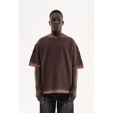 Machinist Erkek Studs Embellished Yıkamalı Oversize Tişört Koyu Kahverengi - Dark - XL