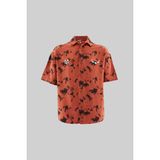 Machinist Erkek Texture Printed Viscose-Linen Blend Oversize Gömlek Turuncu - Orange - XL