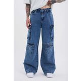 Machinist Erkek Yan Cepli Baggy Jean Pantolon Mavi