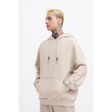 Machinist Erkek Yıkamalı Basic Kapüşonlu Oversize Sweatshirt Açık Bej