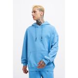 Machinist Erkek Yıkamalı Basic Kapüşonlu Oversize Sweatshirt Açık Mavi