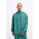 Machinist Erkek Yıkamalı Basic Kapüşonlu Oversize Sweatshirt Yağ Yeşili
