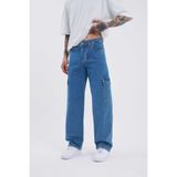 Machinist Erkek Yıkamalı Kargo Cepli Baggy Fit Jean Pantolon Koyu Mavi
