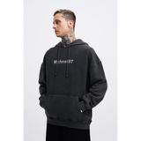 Machinist Erkek Yıkamalı Nakışlı Kapüşonlu Oversize Siyah Sweatshirt