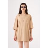 Machinist Kadın Basic Oversize Pamuklu Süprem T-Shirt Bej