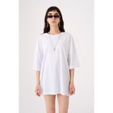 Machinist Kadın Basic Oversize Pamuklu Süprem T-Shirt Beyaz