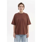 Machinist Kadın Basic Oversize Pamuklu Süprem T-Shirt Çikolata