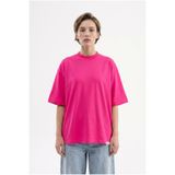 Machinist Kadın Basic Oversize Pamuklu Süprem T-Shirt Fuşya