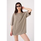 Machinist Kadın Basic Oversize Pamuklu Süprem T-Shirt Haki