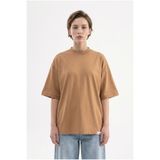 Machinist Kadın Basic Oversize Pamuklu Süprem T-Shirt Kapuçino