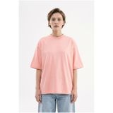 Machinist Kadın Basic Oversize Pamuklu Süprem T-Shirt Koyu Pudra