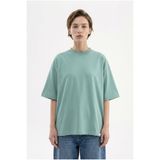 Machinist Kadın Basic Oversize Pamuklu Süprem T-Shirt Yosun Yeşili