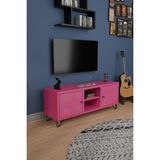 Machinist Tv Ünitesi - Metal Televizyon Sehpası - 135 cm - Pastel Renk - Endüstriyel Tip - Pembe