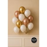 MACK PLUS 10’lu 12 İnç Luxury Shine Rose Gold Krom, Metalik Gold & Beyaz Balon Seti – Helyum Uyumlu
