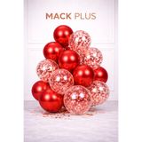 MACK PLUS 10’lu Kırmızı ve Şeffaf Balon Seti – Kırmızı Pul Detaylı Şık Parti Balonları