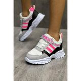 Mackrock Sports Lastikli Cırtlı Yumuşak Esnek Hafif Nefes Alabilen Unisex File Çocuk Sneaker Spor Ayakkabı - Gri - Siyah - Pembe