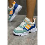 Mackrock Sports Lastikli Cırtlı Yumuşak Esnek Hafif Nefes Alabilen Unisex File Çocuk Sneaker Spor Ayakkabı - Mavi - Yeşil