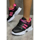 Mackrock Sports Lastikli Cırtlı Yumuşak Esnek Hafif Nefes Alabilen Unisex File Çocuk Sneaker Spor Ayakkabı - Siyah - Fuşya