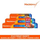Macromax 3'lü Fırsat Paketi (Buzdolabı Poşeti + Streç Film 10m + Pişirme Kağıdı 5m)