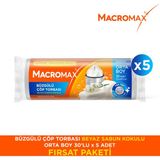 Macromax Büzgülü Beyaz Sabun Kokulu Çöp Torbası Orta Boy 5 Paket (30'lu) Kokulu Çöp Poşeti