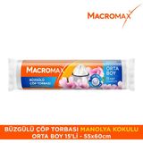 Macromax Büzgülü Çöp Torbası Orta Boy (55x60cm) Manolya Kokulu 15 Adet Süper Ekonomik Paket