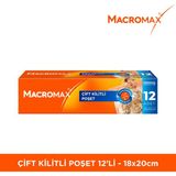 Macromax Çift Kilitli Poşet 12 Adet (18x20 cm), Sızdırmaz Hava Geçirmez Buzdolabı Poşeti