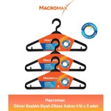 Macromax Döner Başlıklı Elbise Askısı Siyah 4'lü x 3 Adet
