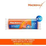 Macromax Ekstra Güçlü Çöp Torbası Orta Boy - 15 Li Paket X10