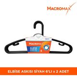 Macromax Elbise Askısı 6'lı Paket, Düzenli Dolaplar İçin Pratik Kıyafet Askısı - Siyah