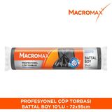 Macromax Profesyonel Çöp Torbası Battal Boy (72x95 cm) 10 Adet, Ultra Dayanıklı Kalın Siyah Sanayi Tipi Poşet