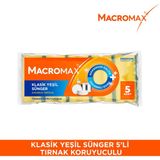 Macromax Tırnak Koruyuculu Bulaşık Süngeri 5'li Paket, Ergonomik Yeşil Klasik Sünger