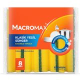 Macromax Tırnak Koruyuculu Bulaşık Süngeri 8'li Paket, Ergonomik Yeşil Klasik Sünger