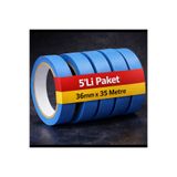 MACWAG 5'li Paket Maskeleme Bandı – Kağıt Bant (36mm x 35Metre MAVİ)