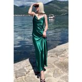 Mad Girls Yeşil Uzun Saten Elbise MG1408
