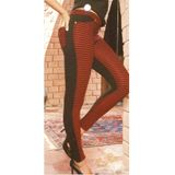 Mad Women Kadın %60 Pamuklu ( Cotton ) Arka Cepli & Ekstra Dayanıklı Uzun Siyah Tayt - Kırmızı Çizgili